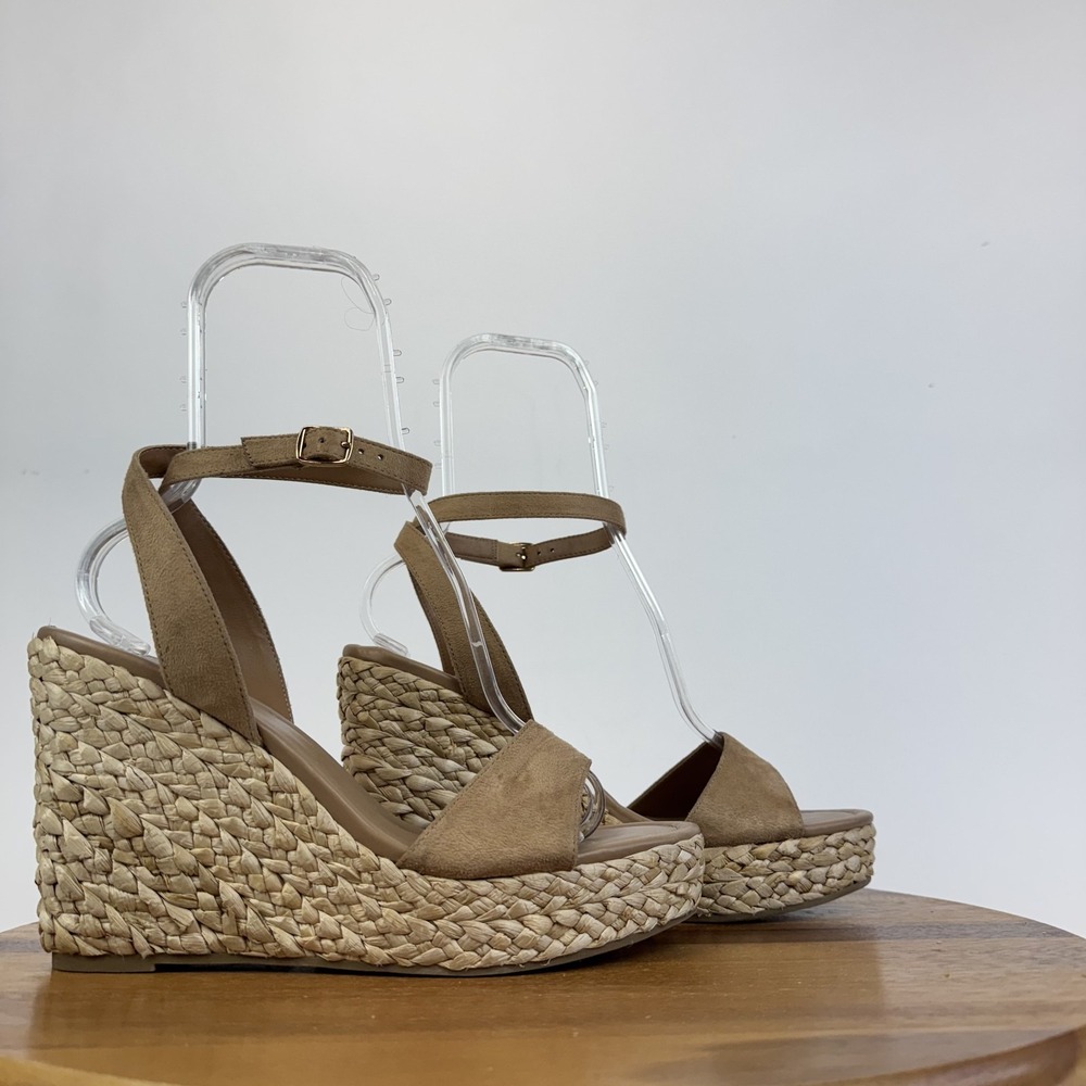 Womens BP Nordstrom Ginny Brown Strappy Espadrille Wedge Sandal Size 10 GUC